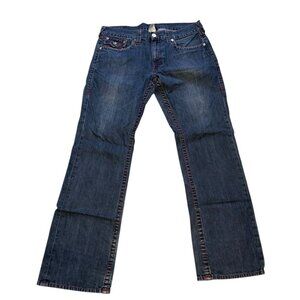(25107) True Religion Men's Straight Jeans Size 36 Red Stitching Pockets